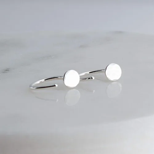 Miniatura 8 de Half Huggie Hammered Silver Disc Hoop Earrings for Women Tiny Cartilage Birthstone Stud Piercing Earring Hypoallergenic Screw Back Dainty Hug