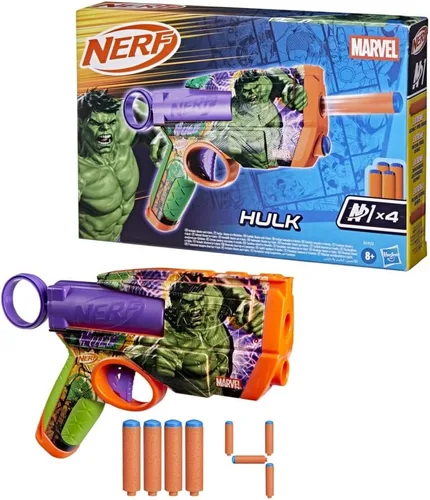 Miniatura 3 de Nerf Marvel Hulk Dart Blaster 4 dardos de espuma Nerf N1 Diseños de piel inspirados en Hulk Regalos para llenar calcetines navideños