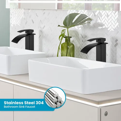 Miniatura 2 de gotonovo Grifo de Baño Alto Tipo Cascada de Una Sola Manija Grifos de Baño para Lavabo de 1 Orificio Grifo de Lavabo Vessel de Acero Inoxidable