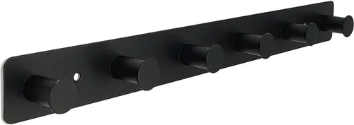 Miniatura 10 de Perchero pequeño montado en la pared, ganchos negros adhesivos y atornillados, ganchos de pared de acero inoxidable para colgar sombreros, toallas