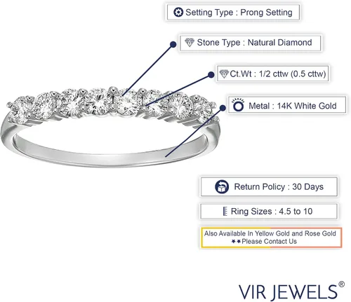 Miniatura 5 de Vir Jewels Anillo de boda de diamante 12 cttw en oro blanco de 14 quilates, engaste de 8 piedras