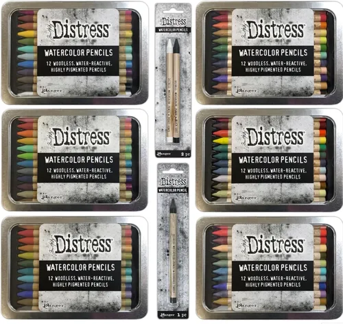 Ranger Ink Paquete - Tim Holtz Distress TODOS los lápices de acuarela disponibles 75 en total. Juegos 1, 2, 3, 4, 5 y 6. Además de los 3 colores