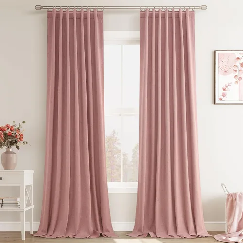 Miniatura 12 de Joywell 2 cortinas opacas 100%, lino, beige natural, trabillas traseras/cinta con ganchos, aislantes, de dormitorio, comedor, sala, puerta corrediza