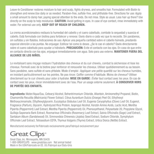 Miniatura 5 de GREAT CLIPS LATITUDE - Acondicionador sin enjuague Acondicionador hidratante sin enjuague para hombres Promueve la fuerza del cabello +