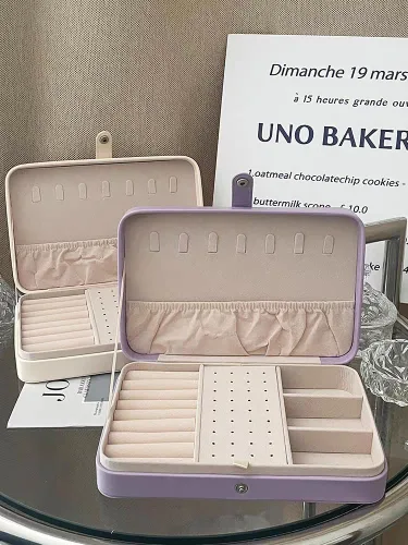 Miniatura 3 de Joyero organizador para viajes, joyería de piel sintética para niñas, organizador de joyas para aretes, collares, anillos, relojes, bodas