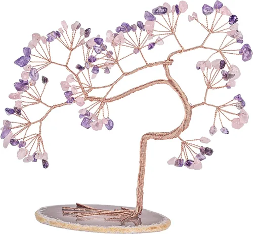 Miniatura 11 de rockcloud Árbol de dinero de cristal aguamarina con base de ágata, árbol bonsái de Feng Shui de la suerte para decoración de oficina y hogar