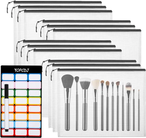 Miniatura 10 de YOPCDJ 12 bolsas de malla con cremallera, bolsa de rompecabezas A5 (12 colores, 12 paquetes) para organizar, bolsa de almacenamiento imprescindible