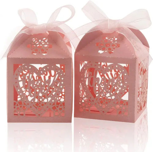 Miniatura 7 de COTOPHER Cajas cortadas con láser, 60 cajas de regalo de agradecimiento, cajas de regalo de boda, cajas de dulces de encaje para bodas, despedidas