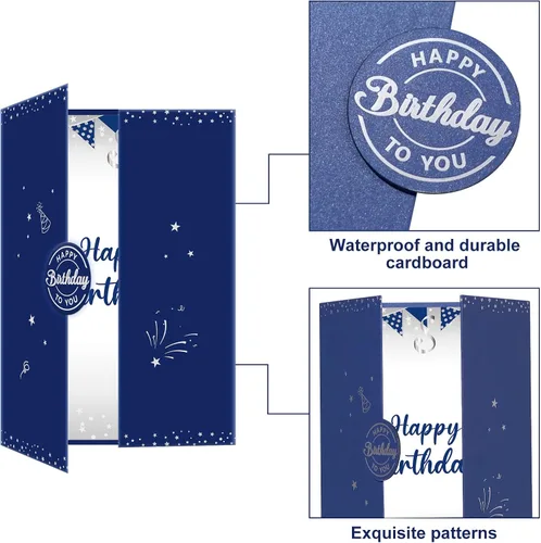 Miniatura 4 de Tarjeta decorativa grande de cumpleaños azul plateado para hombres y niños, libro de firmas, tarjetas gigantes, suministros de fiesta, libro