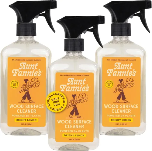 Aunt Fannie's Limpiador en aerosol multiusos para madera, fórmula sin cera, perfecto para mesas de madera, paredes, mostradores y estanterías, 16.9