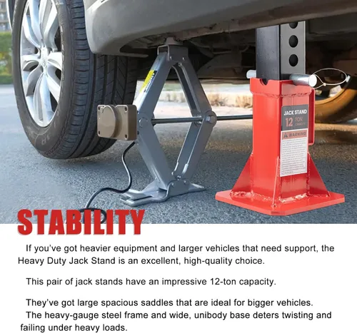 Miniatura 5 de 12 toneladas (26,400 lbs) soportes de gato de pinza profesional resistente para autos con bloqueo, altura ajustable hasta 18" para apoyar camiones