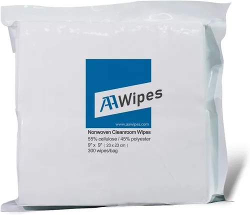 AAwipes Toallitas para salas limpias Toallitas no tejidas Mezcla de celulosa/poliéster (grado A, 2.40 oz, bolsa de 300 piezas) 9 "x 9" para