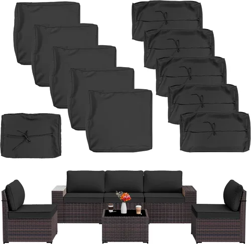 Miniatura 8 de ALAULM 11 fundas de cojín de repuesto, impermeables y a prueba de salpicaduras, para muebles de exterior, con cremalleras, solo fundas