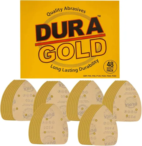 Miniatura 16 de Dura-Gold Hojas de Lija Premium para Lijadora de Detalle Tipo Ratón - Grano 180 (Caja de 24) - Discos Triangulares de 5 Orificios con Sistema