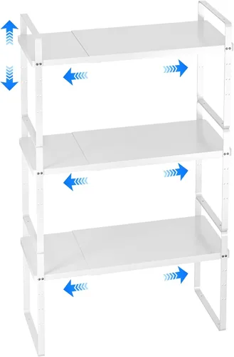 Miniatura 11 de Organizador de estante expandible para gabinete, almacenamiento apilable para mostrador de despensa de cocina, soporte ajustable para armario, Negro
