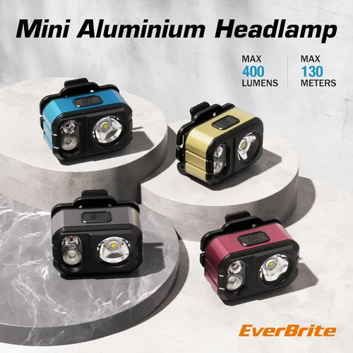 Miniatura 8 de EverBrite Linterna frontal recargable de 400 lúmenes, lámpara de cabeza ligera y cómoda de 1.59 onzas con clip para sombrero, IP67 impermeable, luz