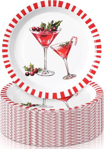 Miniatura 15 de Shellwei 100 platos de papel de Navidad de 7 pulgadas, platos de fiesta de Navidad a granel desechables para suministros de fiesta de Navidad