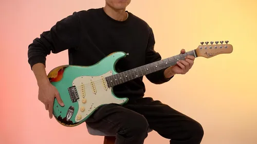 Miniatura 5 de KGD Guitarra eléctrica relic, mástil de arce tostado y diapasón de palisandro, tuerca de hueso, guitarra eléctrica relic de 6 cuerdas, guitarras