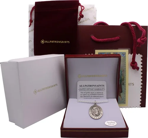 Miniatura 17 de Collar con medalla de St Christopher – Medallón oval de plata de ley y cadena – Grabado personalizado – Caja de regalo