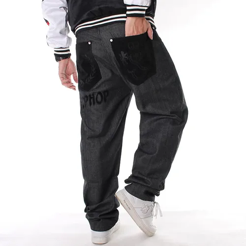 Miniatura 2 de Y2K Jeans - Pantalones de mezclilla para hombre, estilo hip hop, estilo vintage, bordados, estilo gótico, recto, holgados, pierna ancha