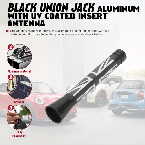 Miniatura 2 de x xotic tech Antena corta para automóvil con bandera de Union Jack compatible con Mini Cooper todos los modelos de 3 pulgadas (negro/gris)
