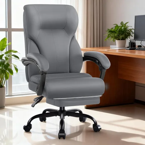 Miniatura 2 de Silla de oficina ejecutiva, silla de escritorio ergonómica y cómoda con reposapiés y reposabrazos acolchados, piel sintética resistente para Negro