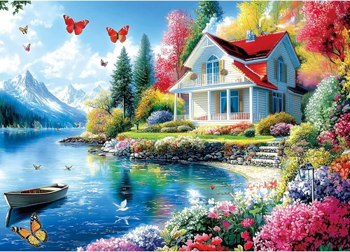Miniatura 18 de Rompecabezas de 1000 piezas para adultos, cabaña junto al lago iluminada por la luna con hoguera para adultos, rompecabezas imposible desafiante