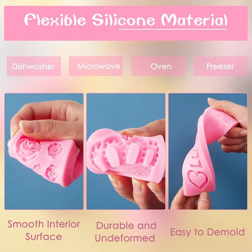 Miniatura 3 de 6 moldes de silicona para el día de San Valentín para chocolate, fondant, labios, corazón, rosa, flor, amor, corona, dulces, pasteles, cupcakes