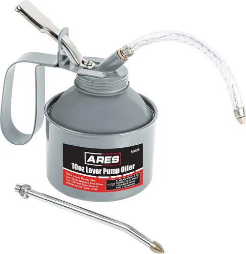 Miniatura 14 de ARES 55024 - Lata aceitera estilo palanca gris de 4 onzas - Incluye manguera flexible trenzada de acero y boquilla de acero rígido descentrada
