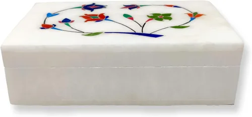 Miniatura 6 de Hashcart Joyero organizador de mármol Caja decorativa para baratijas Diseño floral tallado a mano Caja de recuerdos Aniversario, regalos