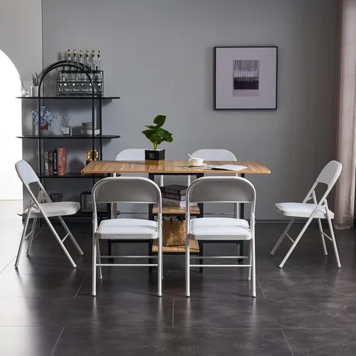 Miniatura 4 de Ochine Paquete de 4 sillas plegables de PVC acolchadas de metal, sillas plegables de metal para interiores y exteriores, portátil, apilable, asiento