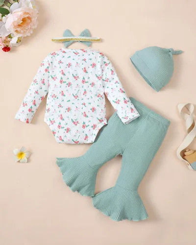 Miniatura 26 de Renotemy Conjunto de ropa para bebé recién nacida, mameluco con volantes, pantalones florales, lindo conjunto de ropa para bebé niña