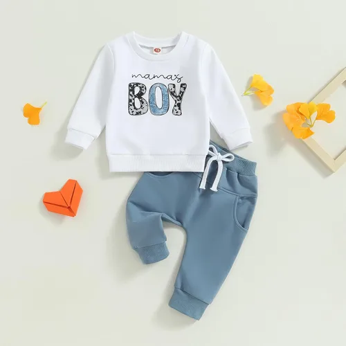 Miniatura 5 de FOCUSNORM Conjunto de sudadera con letras y pantalones deportivos para bebé recién nacido, para otoño e invierno