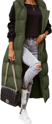 Miniatura 3 de Shanfetl Chaleco largo acolchado con capucha para mujer, sin mangas, chaleco acolchado, abrigo de invierno