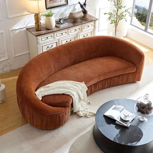 Miniatura 9 de WILLIAMSPACE Sofá curvado de 101 pulgadas, moderno sofá boucle tapizado de gran tamaño con 4 almohadas, sofá de peluche de 4 asientos para sala