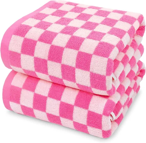 Miniatura 11 de Jacquotha Juego de 4 toallas de baño a cuadros 100% algodón para baño, ducha, piscina y playa (morado, amarillo, verde, naranja), 520 GSM