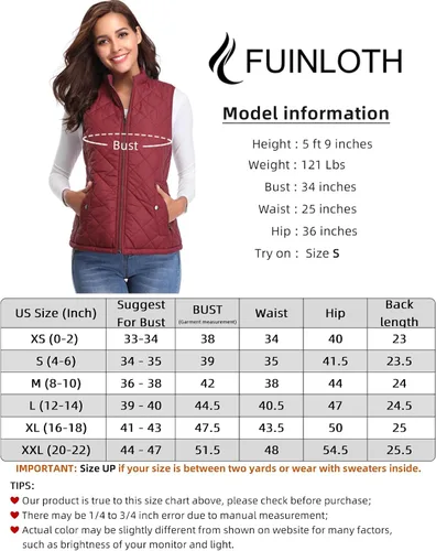 Miniatura 4 de Fuinloth - Chaleco acolchado para mujer, diseño de cuello alto, ligero, con cierre