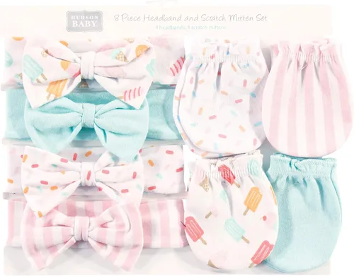 Miniatura 2 de Hudson Baby Conjunto de diadema de algodón y manoplas anti-arañazos para bebé niña