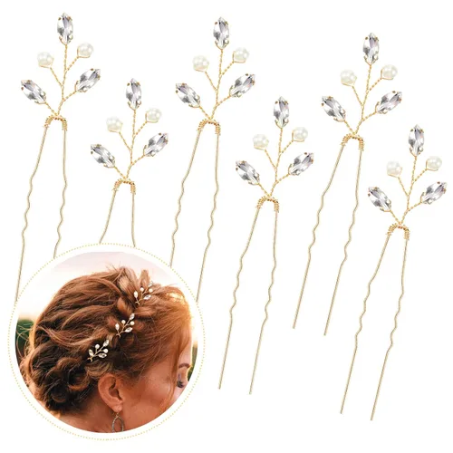 Syhood 6 horquillas para el pelo de novia de cristal de perlas con diamantes de imitación, horquillas para el pelo de boda, accesorios de graduación