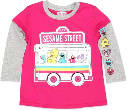 Sesame Street Elmo, Big Bird, Cookie Monster, Grover, Abby Cadabby - Camiseta de manga larga para niñas pequeñas y bebés, color rosa