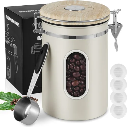 Miniatura 13 de Recipiente de café hermético de 60.9 fl oz con rastreador de fecha y ventana transparente, recipiente de café de 22.8 onzas líquidas con cuchara