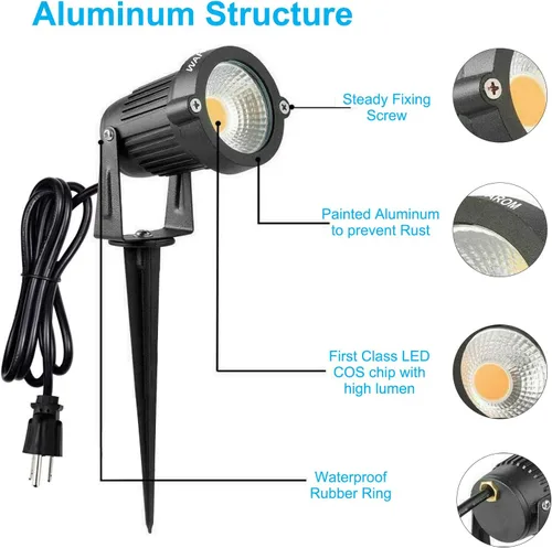 Miniatura 3 de Foco LED de paisaje al aire libre, focos de jardín impermeables IP65, luz de inundación de patio de 5 W CA 120 V, luces de césped de estaca de metal