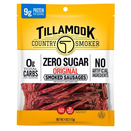 Miniatura 9 de Tillamook Country Smoker - Salchichas ahumadas sin azúcar, sabor jalapeño picante, 4 onzas (1 paquete) Salchichas ahumadas con madera dura