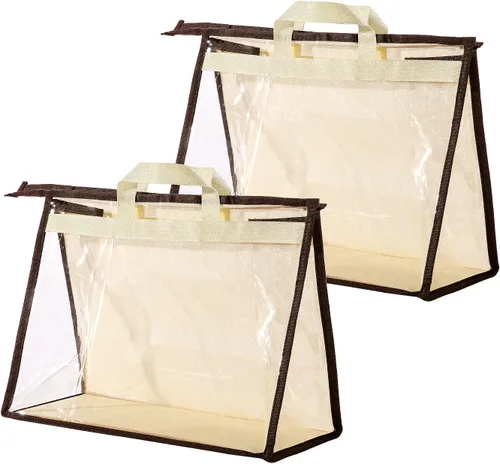 Miniatura 23 de Bolsas de Almacenamiento Transparentes para Bolsos Organizador de Armario, Bolsa de Almacenamiento Colgante con Cremallera para Bolsos, M Beige