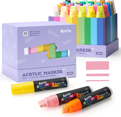 Miniatura 10 de Arrtx 10 marcadores de pintura acrílica jumbo, punta de fieltro de 0.59 pulgadas, impermeables, inodoros, no tóxicos, suministros de arte