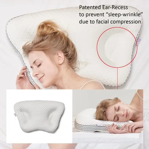 Miniatura 2 de Almohada - Dispositivo facial de prevención de arrugas del sueño, diseño patentado para huecos de oído, diseñado para personas que duermen de lado