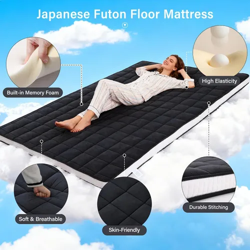 Miniatura 3 de Welnow Colchón de futón japonés, tamaño individual, tapete grueso de tatami, portátil y plegable, colchón enrollable con bolsa de almacenamiento
