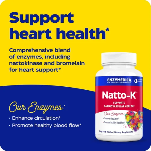 Miniatura 2 de Enzymedica Natto-K Cápsulas - Suplemento Nattokinase de 1000 FU para mujeres y hombres, enzimas para la salud cardíaca y apoyo a la circulación