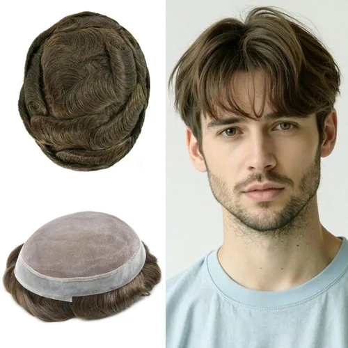 Miniatura 80 de Tupé para hombres, piezas de cabello humano real, sistema de unidades de cabello natural, línea capilar natural, pieza de repuesto para hombres