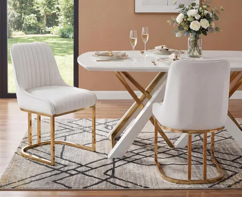 Miniatura 13 de EALSON Sillas tapizadas de terciopelo para comedor, juego de 2 sillas modernas de acento para el comedor con base dorada de metal, sillas cómodas